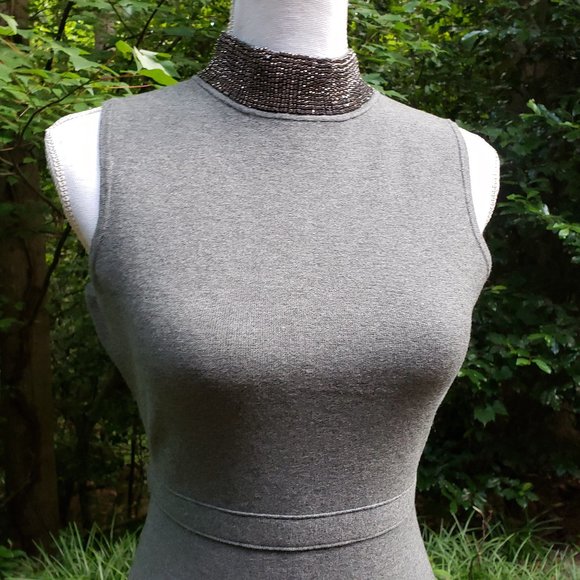 MILLY Gem Collar Sheath Dress Sleeveless in Gray Size Small - Picture 4 of 11